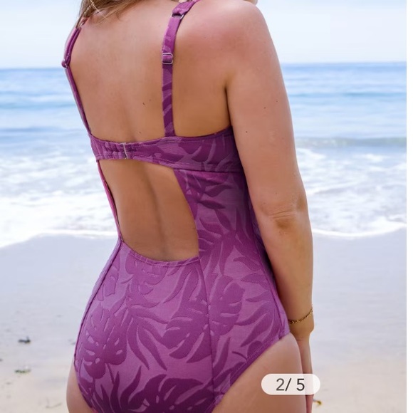 Cupshe Magenta Pink Palm Print Burnout Square Neck One Piece Swimsuit Size M - Picture 2 of 5